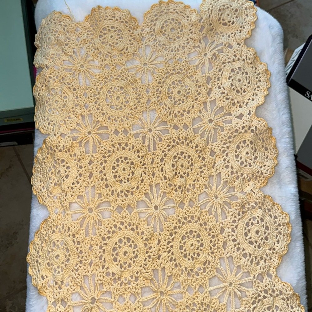 Vintage crochet off white sofa doily